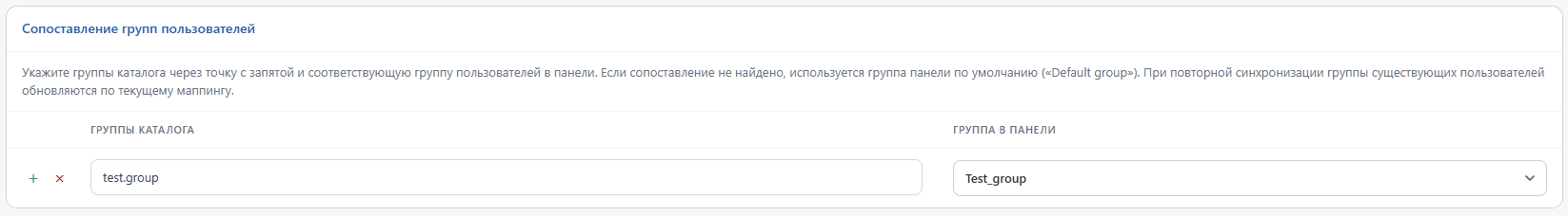 Таблица сопоставления групп каталога с группами панели